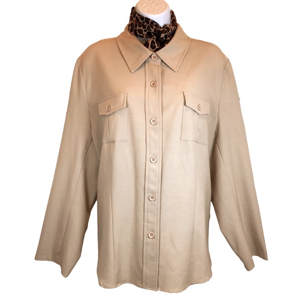 *NEW/ NWT SAFARI STEALTH WEALTH TRAIL SHIRT/SHACKET, BEIGE SZ 14/16, LANE BRYANT